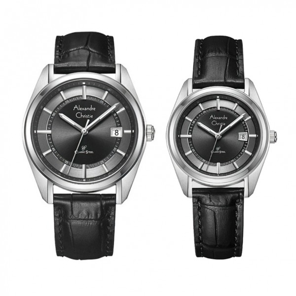 Alexandre Christie AC 8695 Silver Grey Leather Couple